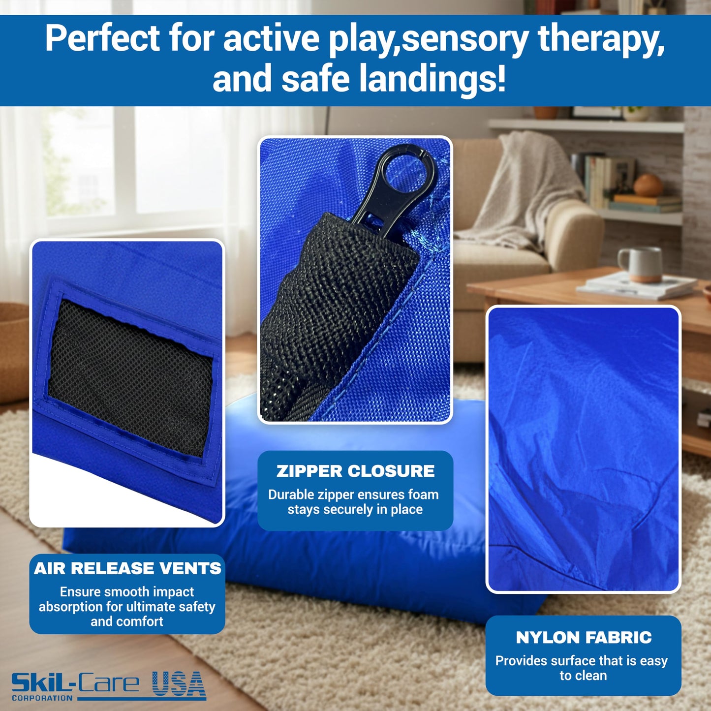 Skil-Care Crash Pad for Kids | Sensory Crash Mat for Active Play | High-Density & Soft Foam Blocks Landing Zone | Kids Jumping Pillow for Indoor & Outdoors Use with Durable Nylon Cover - 6x8 feet
