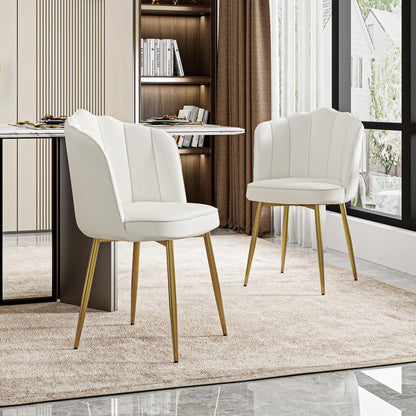 VECELO Velvet Dining Chairs Set of 6, Modern Upholstered Kitchen Chairs with Thick Cushions, Curved Padded Backrest and Metal Legs, for Kitchen, Dining Room, Living Room, White