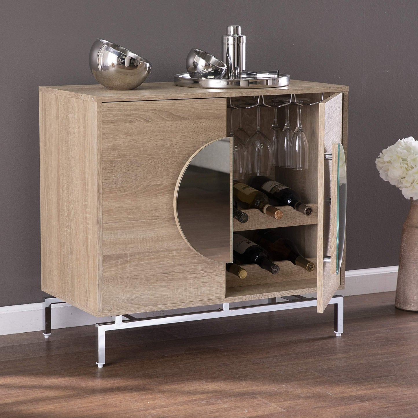 SEI Furniture - Northdom Bar Cabinet with Wine Storage - Transitional Design, Natural Iron and Wood - Ideal for Living Room, Home Bar (HZ1114405)