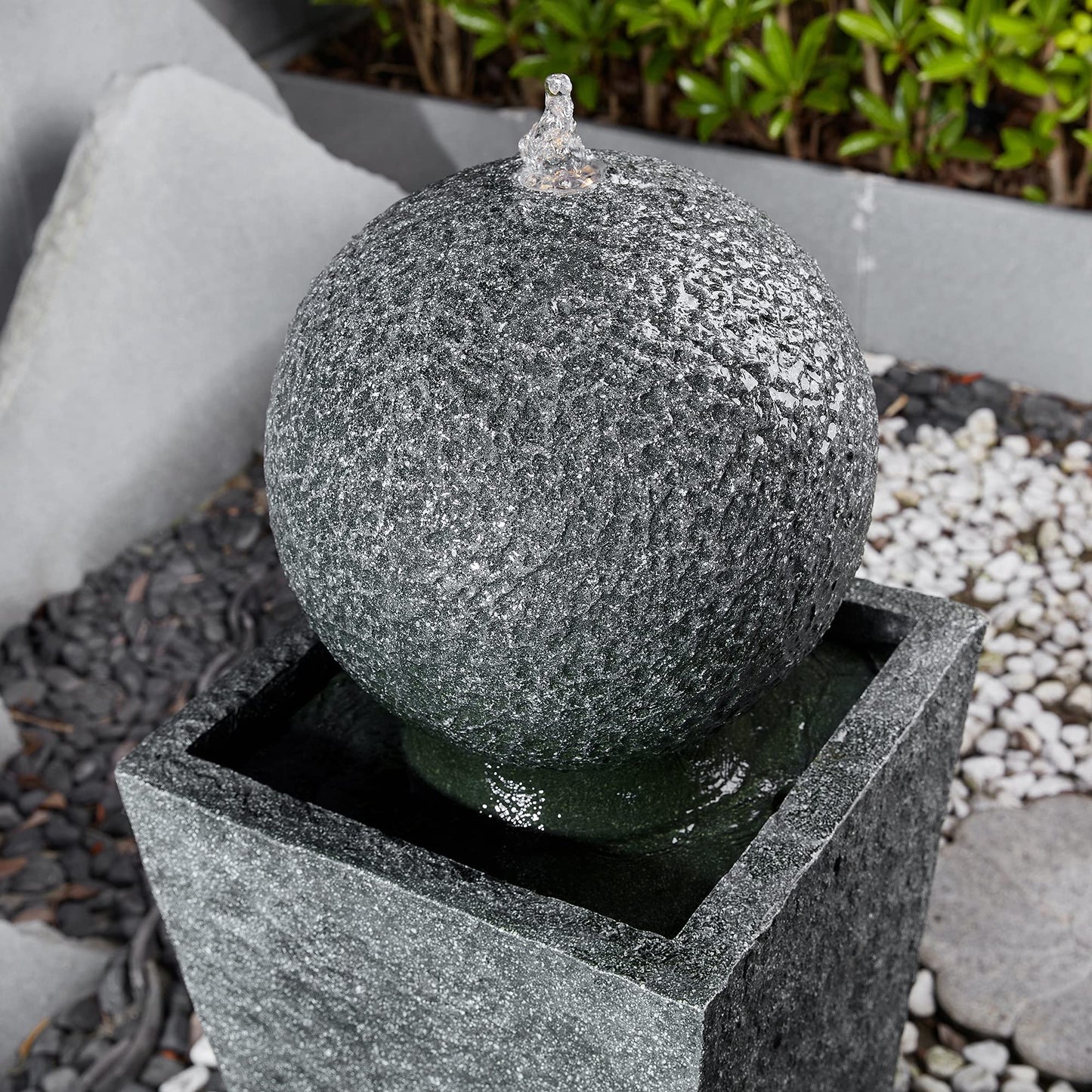 Glitzhome Outdoor Water Fountain with LED Light, Oversized Modern Sphere Pedestal Water Fountain with Submersible Pump, Outdoor Fountains Garden Waterfall for Patio Deck Porch, 40.25" H