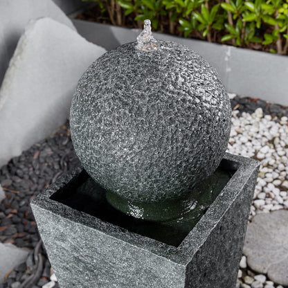 Glitzhome Outdoor Water Fountain with LED Light, Oversized Modern Sphere Pedestal Water Fountain with Submersible Pump, Outdoor Fountains Garden Waterfall for Patio Deck Porch, 40.25" H