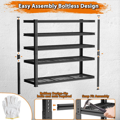 Storage Shelves Heavy Duty, 2 PCS 60" L x 24" W x 78" H Garage Wire Shelving Unit Loads 3300LBS, 5-tier Adjustable Metal Industrial Utility Shelf Rack for Kitchen, Laundry Room, Warehouse, Basement