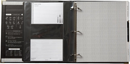 C.R. Gibson Black and Gold Faux Leather Recipe Book with Tabbed Dividers and Sheet Protectors, 11'' W x 11.88'' H