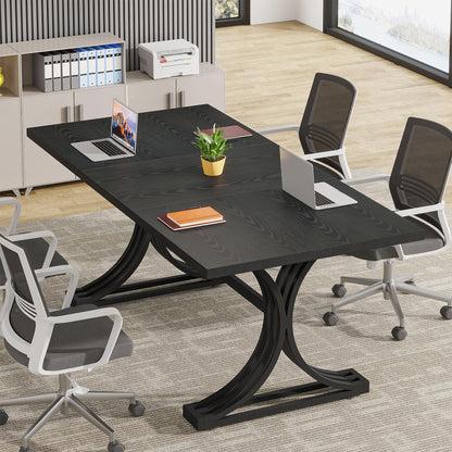 Tribesigns 10.5FT Conference Table, Modern Meeting Table for 8-10 People, Rectangle Seminar Boardroom Table for Office Conference Room with Stylish Legs (4, Black)