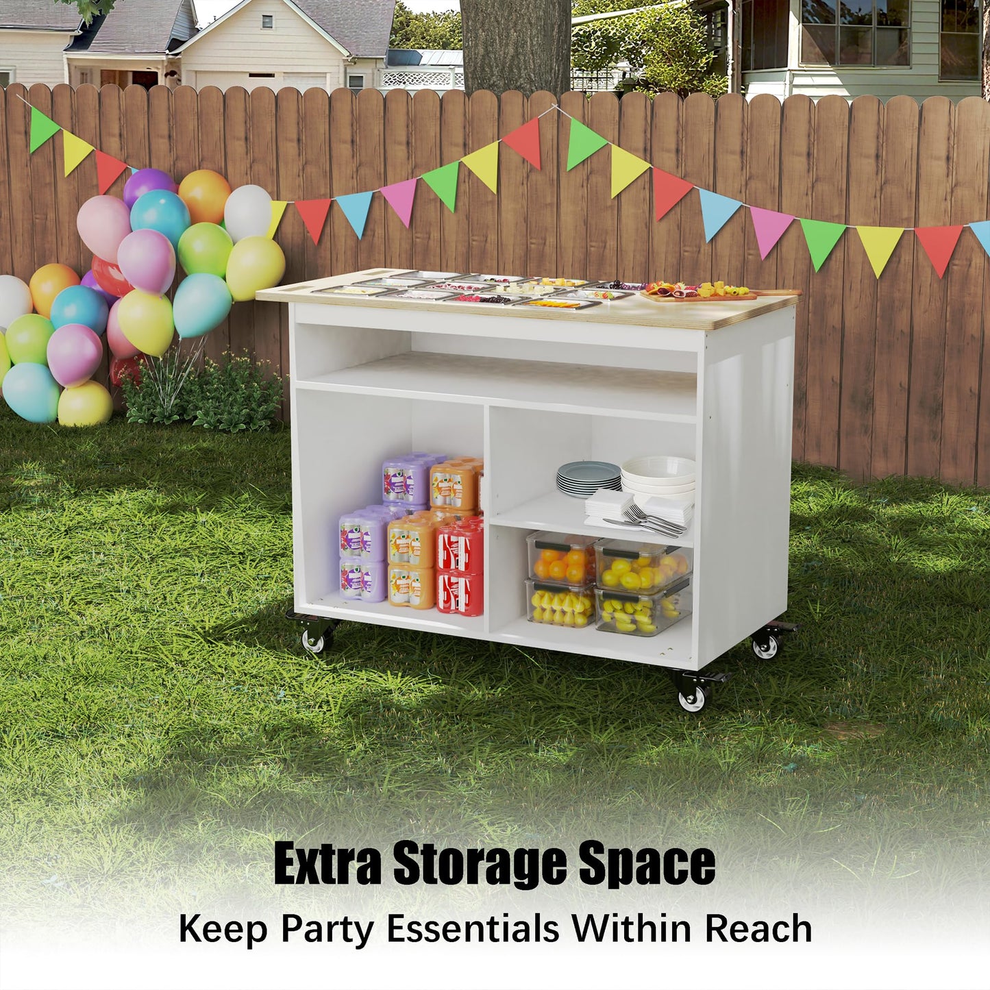 GDLF Charcuterie Cart with Stainless Steel Food Pans, Mobile Pizza Topping & Salad Bar Station, Buffet Serving Table for Home, Party & Catering
