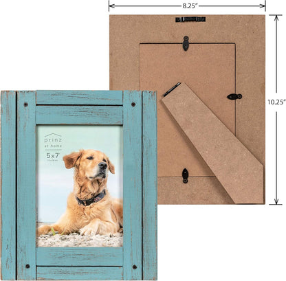 Prinz Homestead 5 x 7 Blue Distressed Wood Frame, Rustic Picture Frame, Coastal Decor