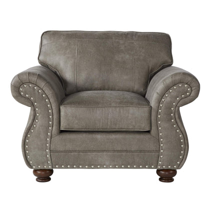 Roundhill Furniture Leinster Faux Leather Upholstered Nailhead Chair and Ottoman, Gray
