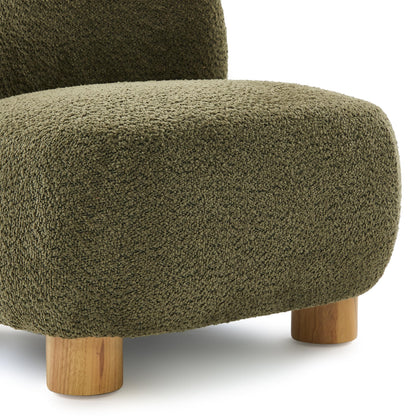 Christopher Knight Home Modern Low Profile Accent Chair for Living Room, Boucle Upholstered Armless Chair with Rubberwood Legs, Comfy Lounge Armchair, Plush Cloud-Like Seating for Bedroom, Olive Green