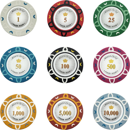 1000pcs 14g Monte Carlo Poker Room Poker Chips Set with Aluminum Case Custom Build