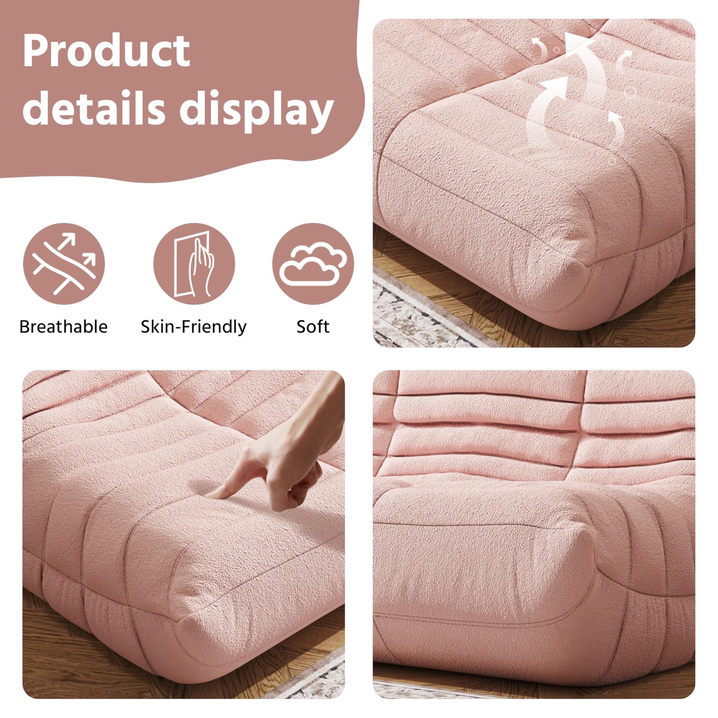 Comfy Memory Foam Loveseat Bean Bag Chair for Adults - Teddy Fleece Fireside Accent Chair for Reading, Lazy Floor Sofa Couch Boneless Chaise Lounge for Living Room Bedroom Home Theater, 2 Seater