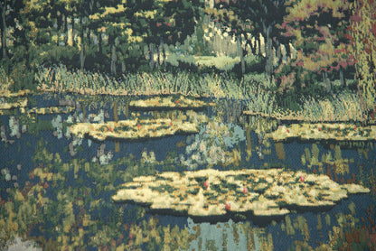 Lake Giverny With Classic Border Belgian Tapestry Wall Hanging - 43 in. x 33 in. Cotton/Viscose/Polyester by Claude Monet