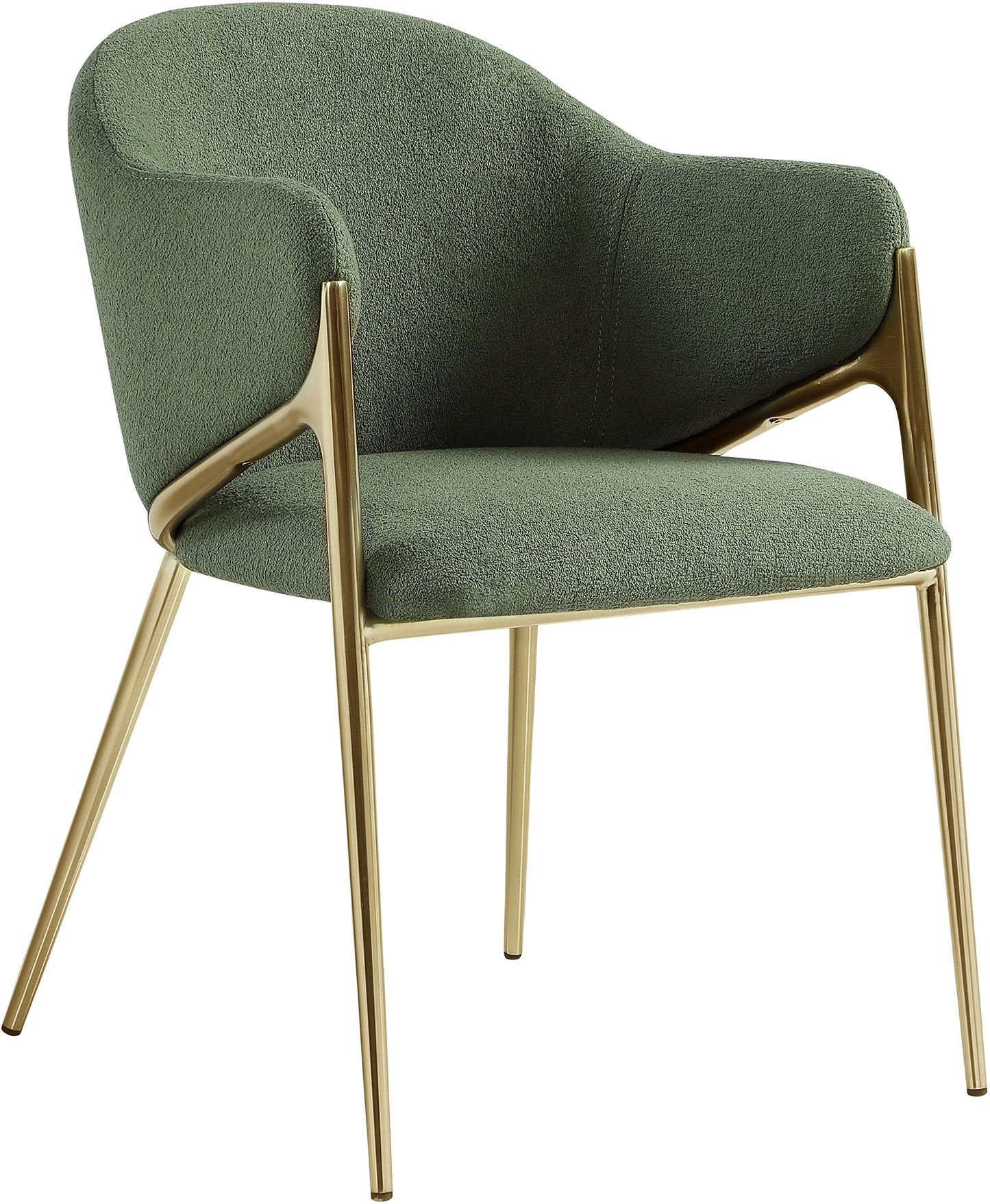 Meridian Furniture 559Green-C Nial Collection Modern | Contemporary Dining Chair with Rich Green Boucle Fabric, Iron Frame in Brushed Brass Finish, 22.5" W x 24.5" D x 31.5" H, Green, Set of 2
