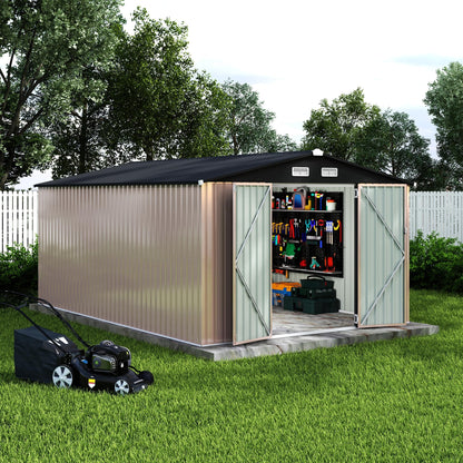 Heavy-Duty 10x14 FT Metal Garden Shed with Air Vent & Lockable Door, Outdoor Storage Shed for Yard, Patio, Lawn, Rust-Resistant Utility Shed, All-Season Use