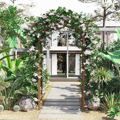 kidfeuyu 79in Wooden Garden Arbor Arch Trellis with Classic Countryside Style, Pergola Style Roof for Climbing Vines for Ceremony Party Weddings