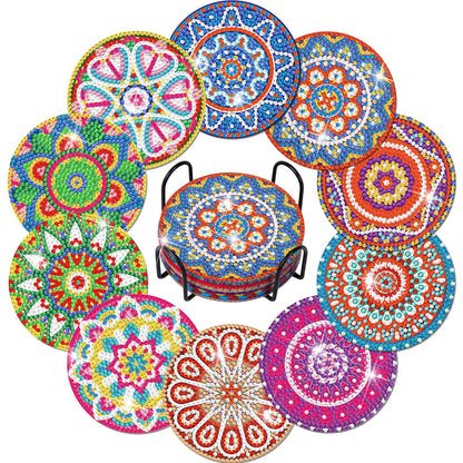 Billbotk Diamond Painting Coasters Kit, 10 Pieces Mandala Diamond Art Coasters with Holder, DIY Diamond Arts and Crafts for Adults