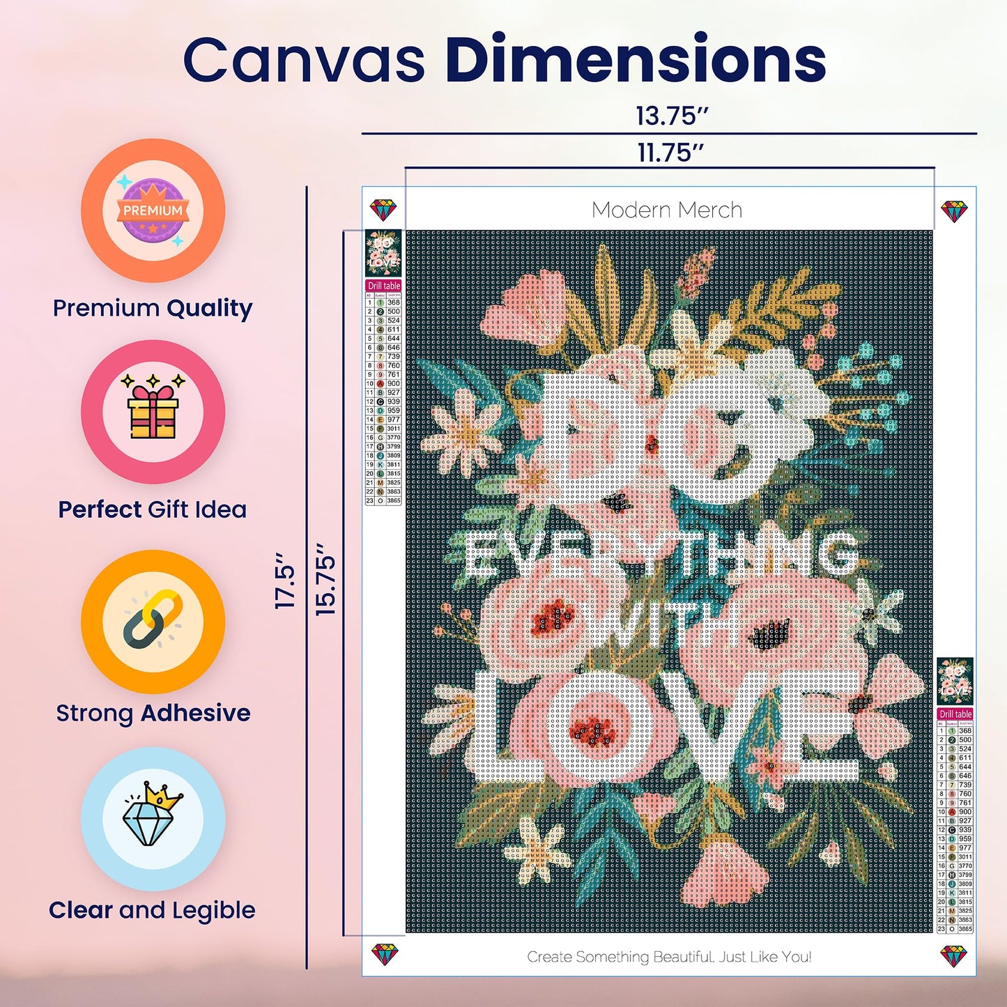 Modern Merch Flowers Diamond Art for Adults Motivational Quote and Sayings 'Do Everything with Love' Inspiring 5D Diamond Painting for Adults, Floral Wall Decor DIY Cross Stitch Round Drill 12x16