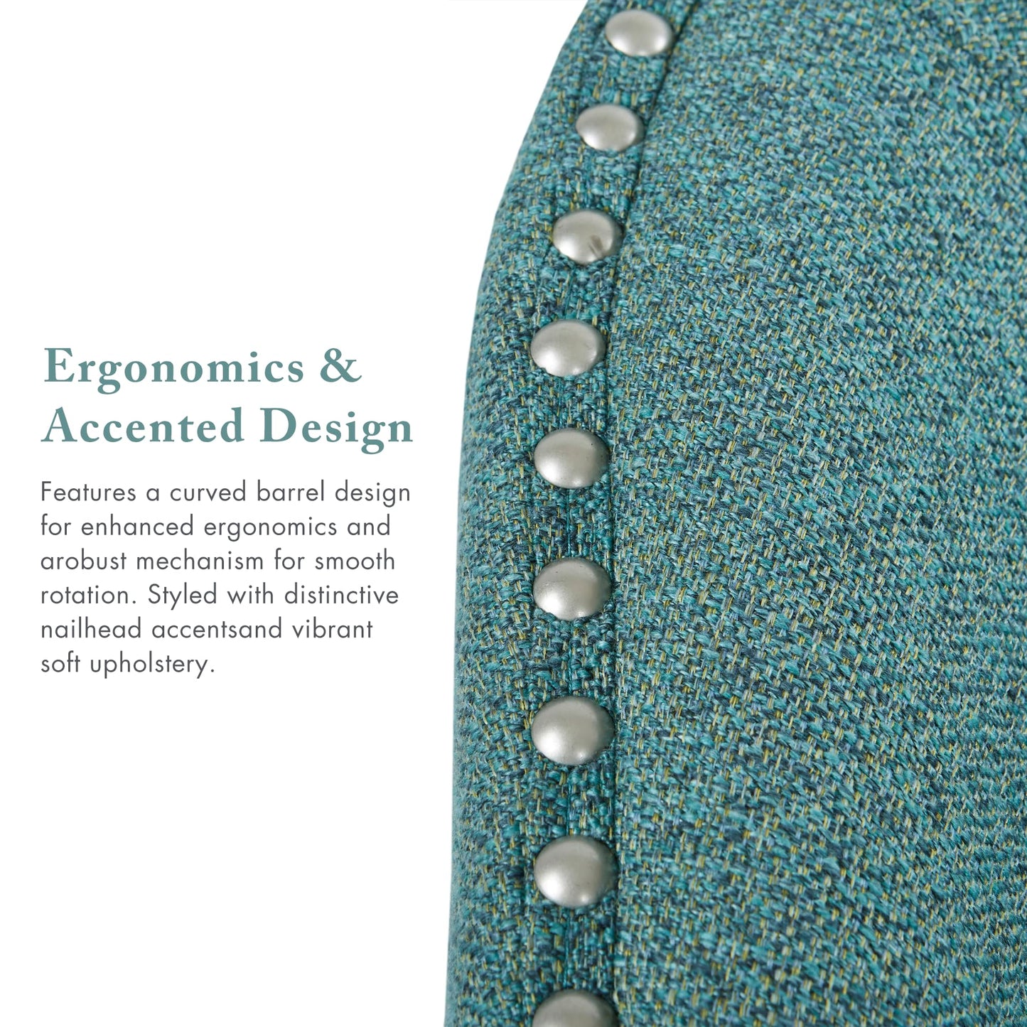 Madison Park Swivel Barrel Accent Chair, Upholstered Curved Back with 7-Inch Thick Woven Cushion, 360° Swivel, Nailhead Trim, Comfy Chair for Living Room, Bedroom, Office, 28" Wide, Teal, Tyler