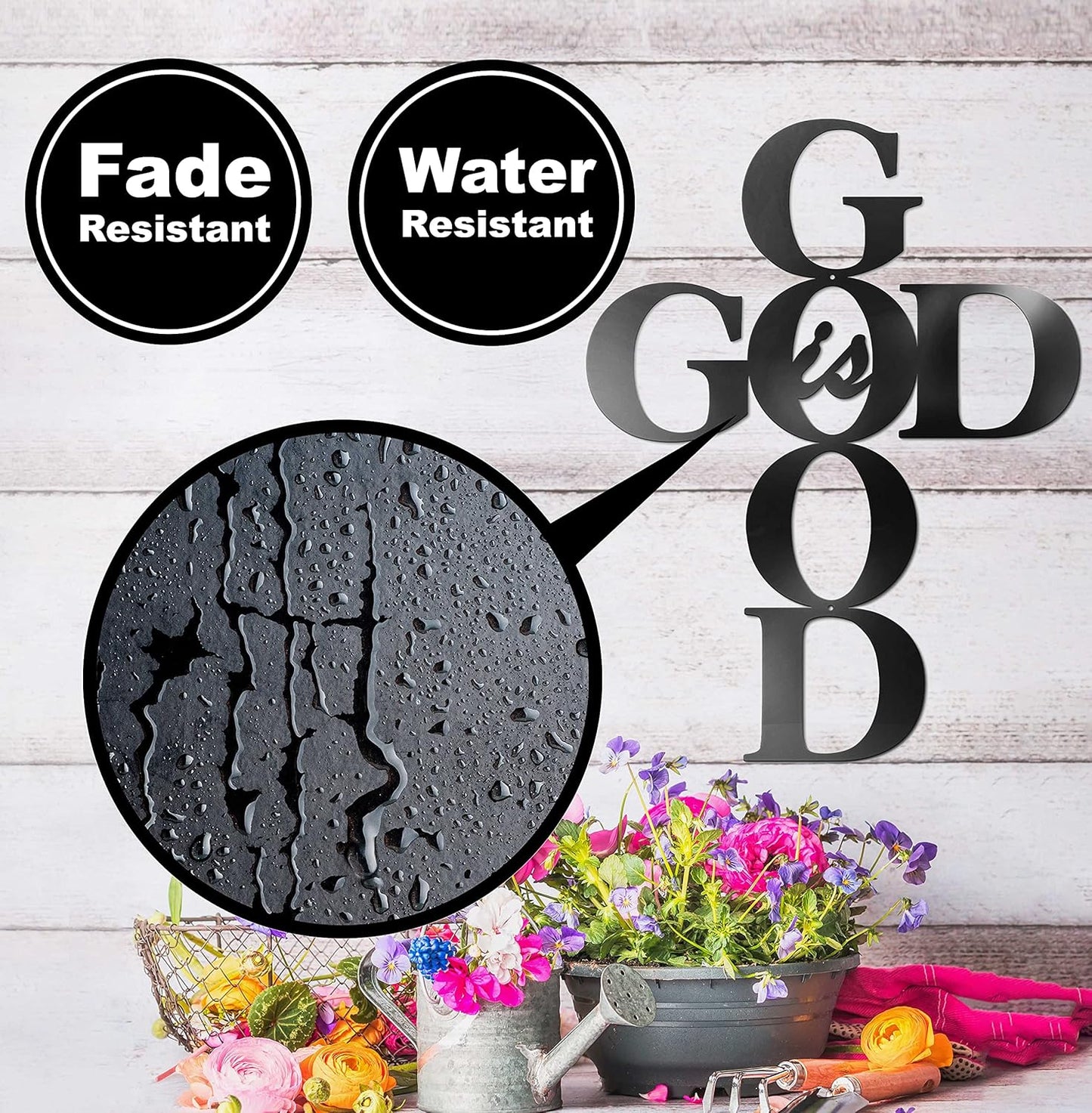 Vivegate God is Good Metal Signs Decor, Black Metal Cross Wall Decor for Religious Kitchen Home Decor