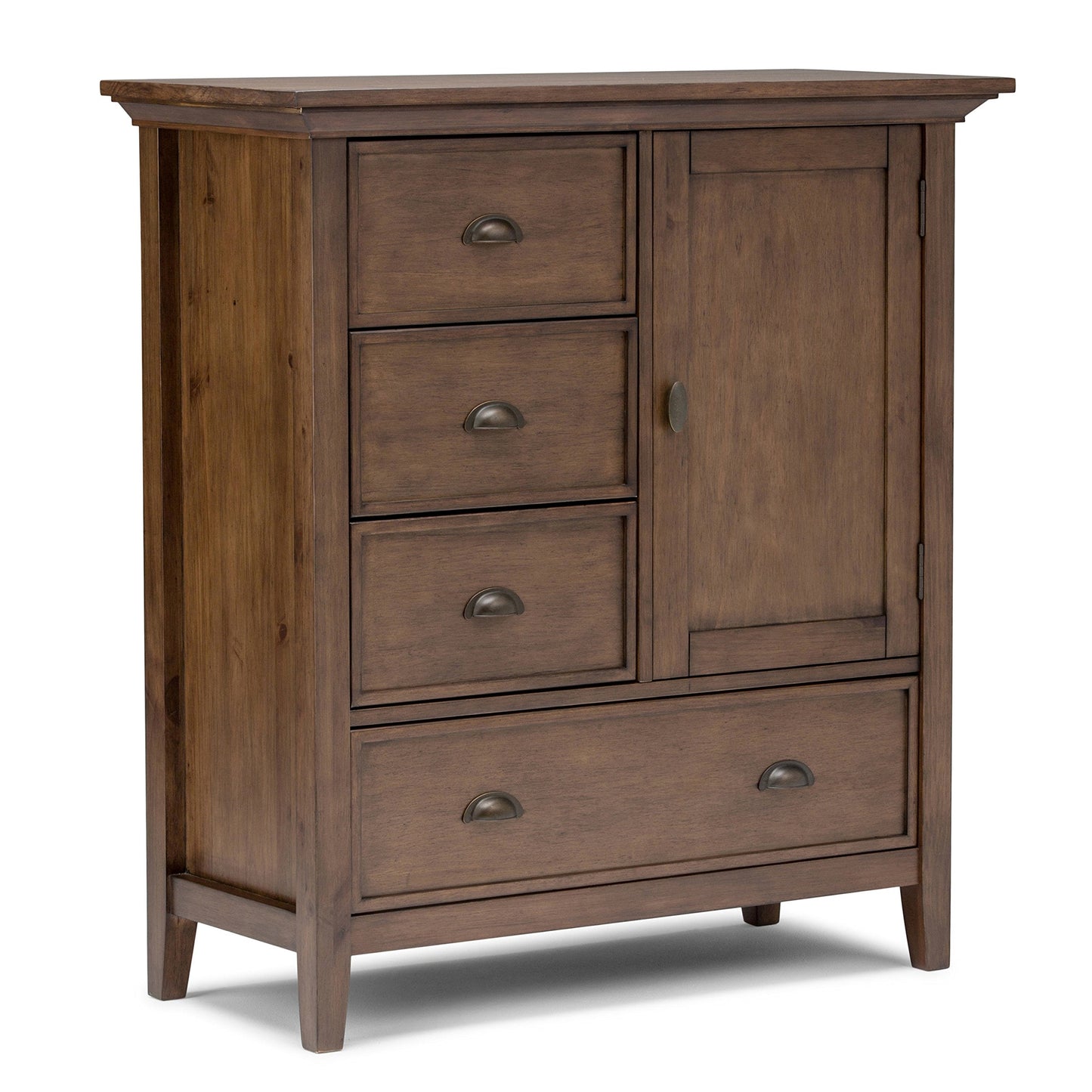 SIMPLIHOME Redmond Storage Cabinet - 39 inch Wide Solid Wood Medium Storage Cabinet in Rustic Natural Aged Brown, Transitional Accent Cabinet for Entryway with 4 Drawers and Cabinet Storage