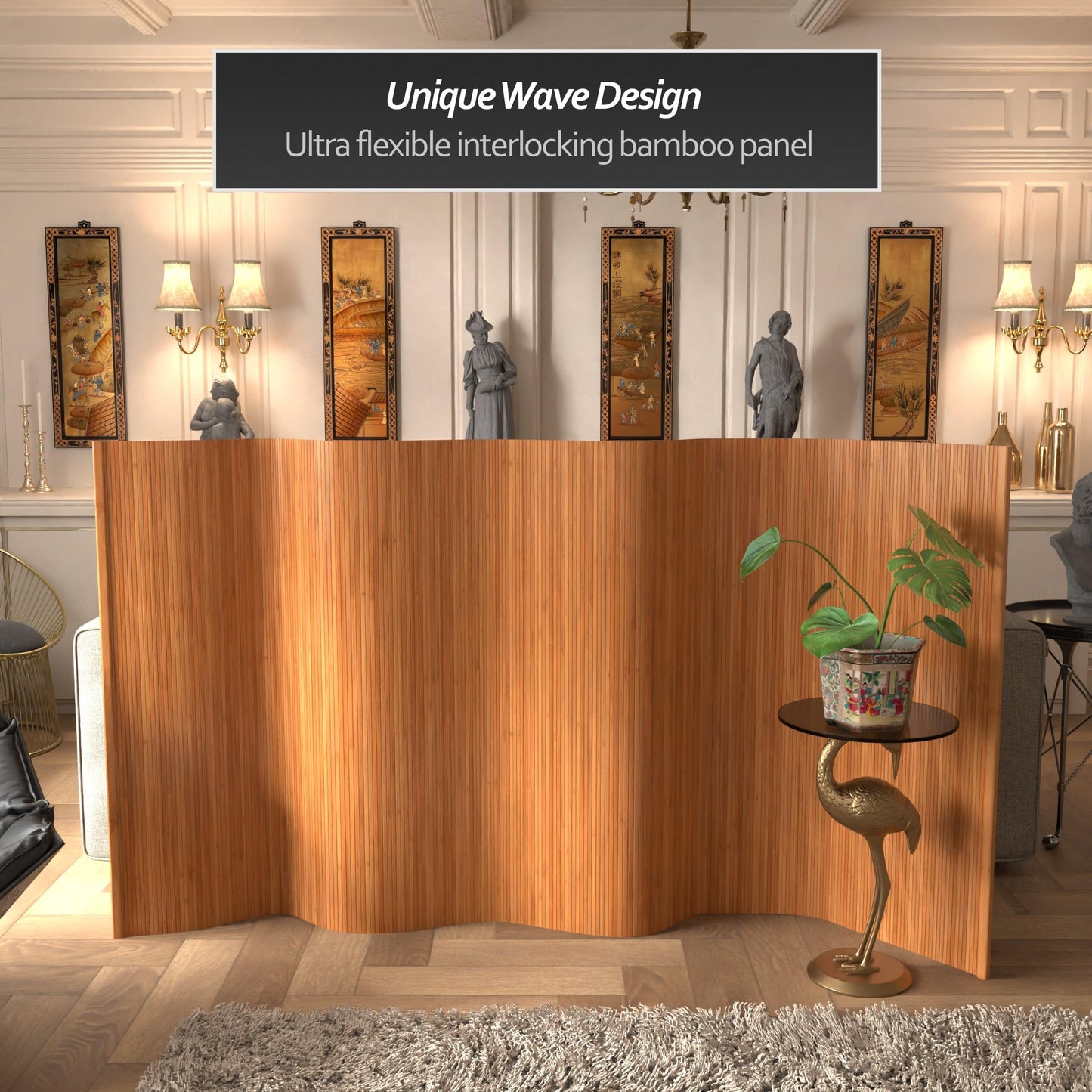 Red Lantern 4 ft. Short Bamboo Wave Screen - Natural