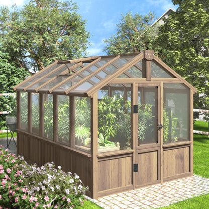 Mupater 6'x10' Wooden Greenhouse for Outdoor, Heavy Duty Green House Kit with Ventilated Window and Lockable Door, 6mm PC Panels for UV Protection, Walk-in Greenhouse for Backyard, Garden, Lawn