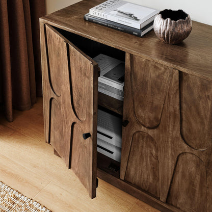 Modway Veda 72 Inch Mango Wood Sideboard Storage Cabinet in Walnut - Mid-Century Modern Buffet Credenza with 4 Doors