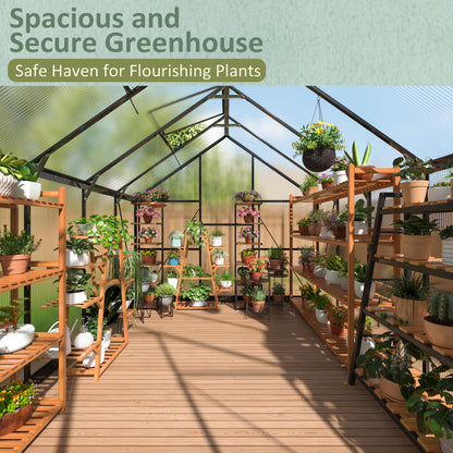 AirWire 8x10 FT Greenhouse for Outdoors, Quick Setup Polycarbonate Green House with Roof Vent, Aluminum Large Walk-in Greenhouse for Outside Garden Backyard, Black