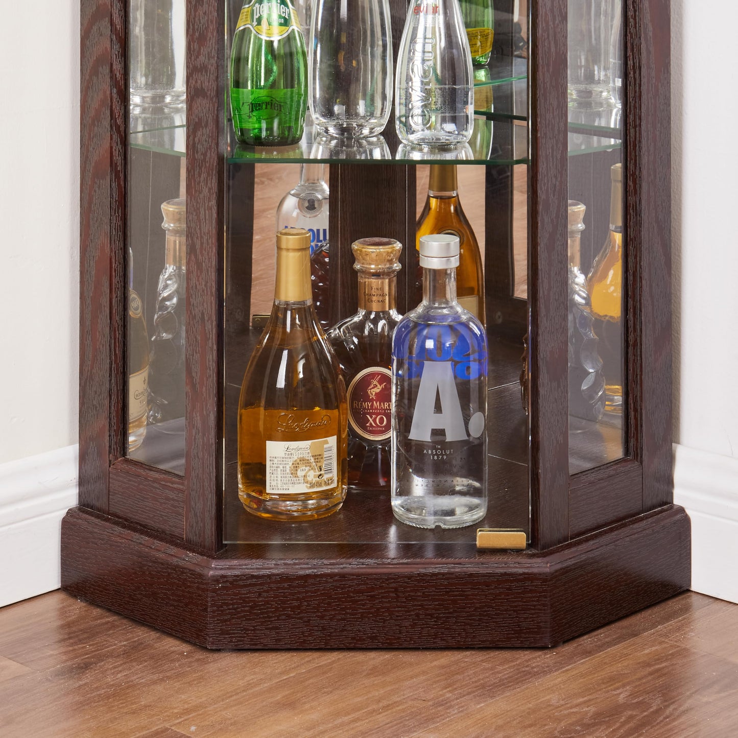KEIKI 70" Corner Glass Display Cabinet with Adjustable Shelves, for Collectibles, Storage Curio Cabinet with Side-Hung Pane Doors, 5-Tier Showcase Display Case, Easy Assembly, for Living Room, Cherry