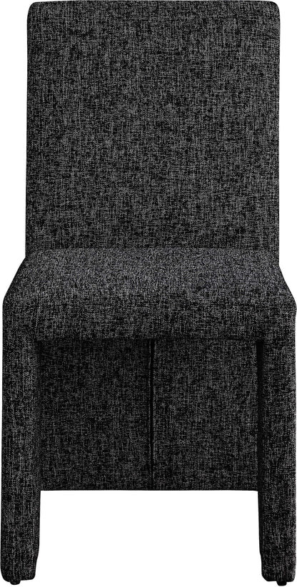Meridian Furniture 751Black-C Benson Collection Art Deco Dining Chair with Rich Black Linen Textured Fabric Upholstery, Fabric with Weave, Iron Inner Frame, 18.5" W x 22.5" D x 35" H, Black, Set of 2