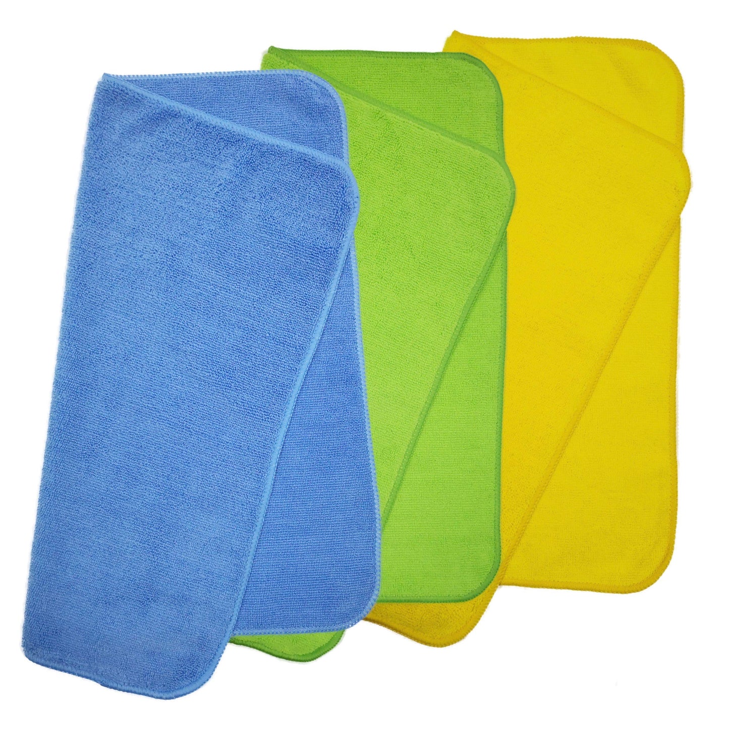 POLYTE Premium Microfiber Cleaning Towel,16x16 in 36 Pack (Blue,Green,Yellow)