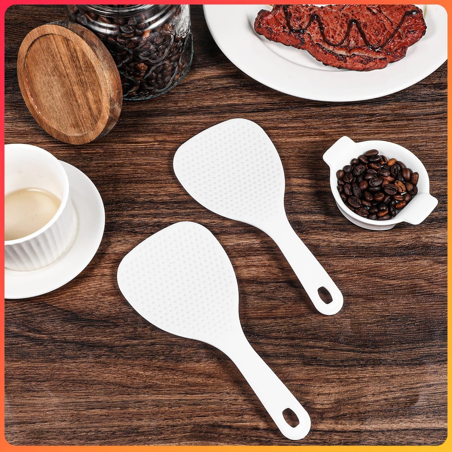 2 Pcs Rice Paddle Spoon, 7.5 Inch White Plastic Non-Stick Rices Paddle Rice Serving Spoon Server Spatula Scooper Kitchen Cooking Utensil for Serving Electric Rices Cooker Grains Potatoes Cooking