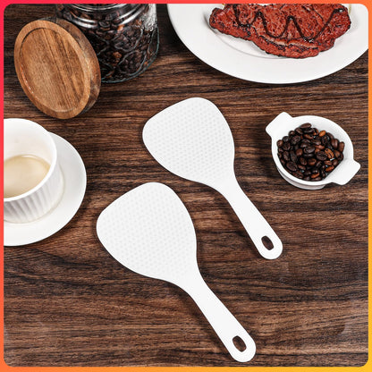 2 Pcs Rice Paddle Spoon, 7.5 Inch White Plastic Non-Stick Rices Paddle Rice Serving Spoon Server Spatula Scooper Kitchen Cooking Utensil for Serving Electric Rices Cooker Grains Potatoes Cooking