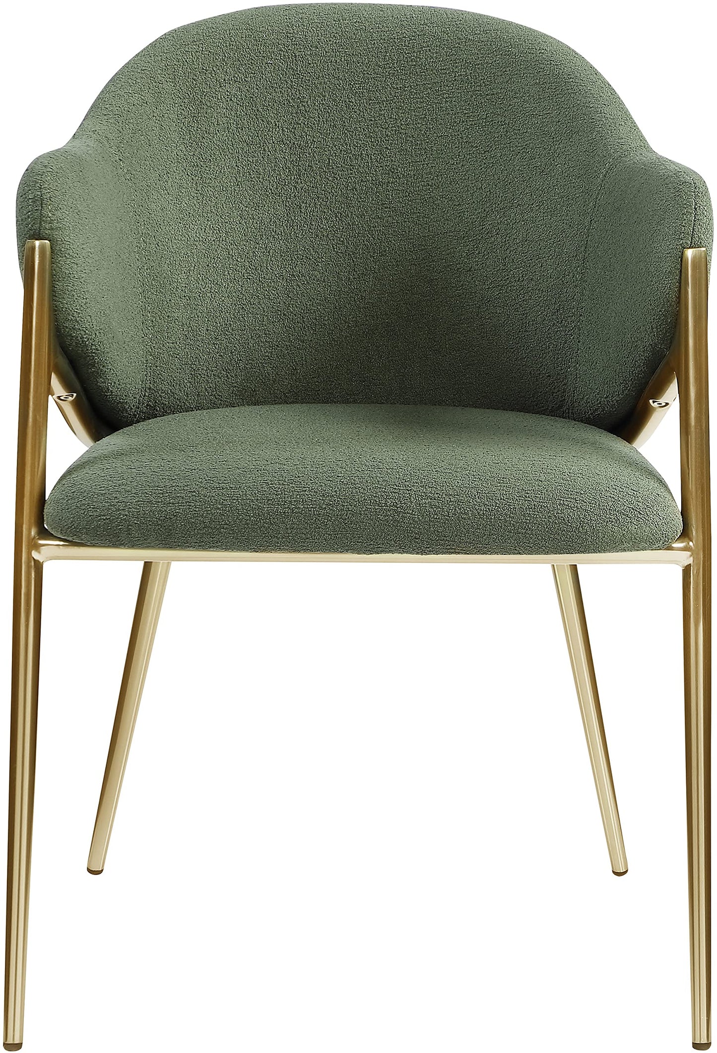 Meridian Furniture 559Green-C Nial Collection Modern | Contemporary Dining Chair with Rich Green Boucle Fabric, Iron Frame in Brushed Brass Finish, 22.5" W x 24.5" D x 31.5" H, Green, Set of 2