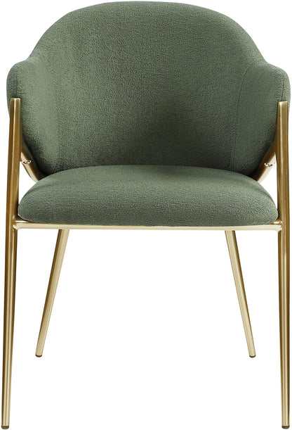 Meridian Furniture 559Green-C Nial Collection Modern | Contemporary Dining Chair with Rich Green Boucle Fabric, Iron Frame in Brushed Brass Finish, 22.5" W x 24.5" D x 31.5" H, Green, Set of 2