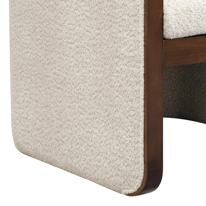 Christopher Knight Home Cabelo Boucle Upholstered Dining Chairs Set of 2, Sturdy Wooden Dining Chair with Curved Back, Modern Armchairs and Thick Cushions, Versatile Indoor Usage, Almond + Walnut