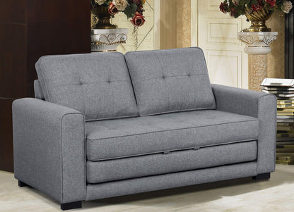 Container Furniture Direct Linen 58" Wide Linen Square Arm Fold Out Loveseat Sofa Bed, Light Grey