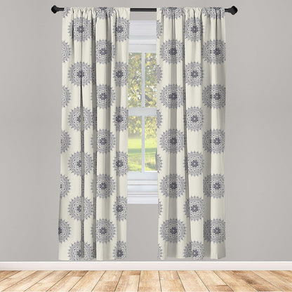 Ambesonne 2 Panel Set Oriental Curtains, Medallion Motif Floral Leafy Ornaments Window Treatments - 28" x 63", Grey