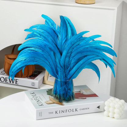 Holmgren Turquoise Rooster Tail Feathers - 60pcs 12-14inch Natural Long Rooster Tail Feathers Bulk for DIY Crafts Hats Costume and Holiday Themed Party Decoration (Turquoise)