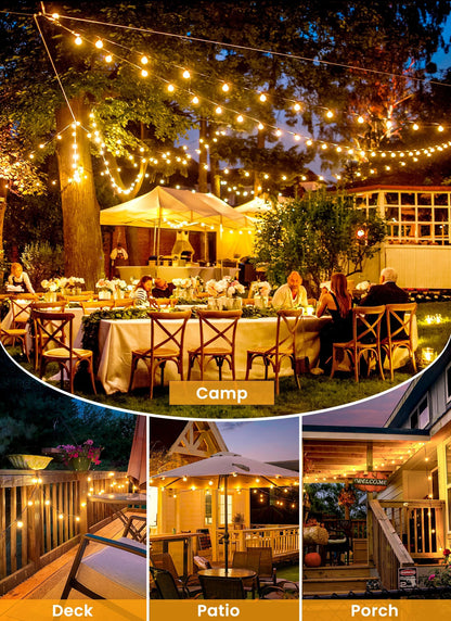 Brightown 208FT Solar String Lights Outdoor Waterproof with Remote, Solar Patio Lights with 100 Shatterproof LED Bulbs, 3 Light Mode, Dimmable & Timer, Hanging String Lights for Porch Garden Bistro