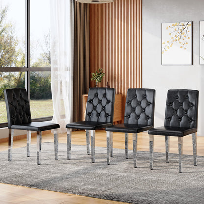 KEIKI Luxury Upholstered Dining Chairs Set of 4, PU Leather Parsons Dining Room Chairs with High-Resilience Cushion and Buckle Backrest, Easy Assembly, for Dining Room, Kitchen, Restaurant, Black