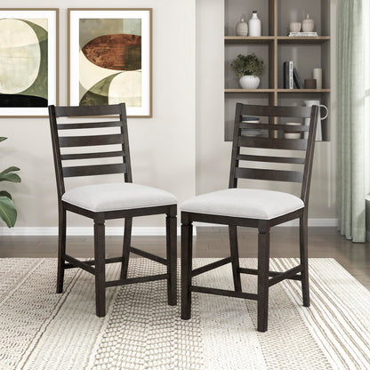 Lexicon Counter Height Chairs, Set of 2, Wood Frame, Ladder Back, Beige Textured Fabric Upholstered Dining Chairs with 25.5 Inches Seat Height, Bar Stools for Kitchen/Dining Room, Dark Espresso