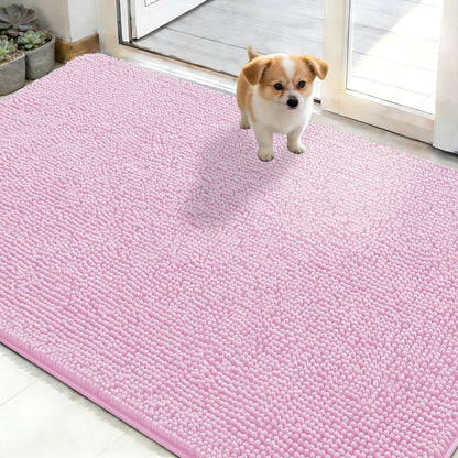OLANLY Dog Door Mat - Absorbent Non-Slip Mud Mat for Indoor Use | Quick Dry Chenille, 50x30, Pink