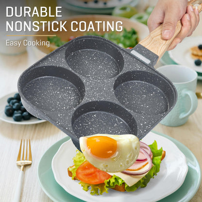MyLifeUNIT Egg Pan, 4-Cup Egg Frying Pan with Lid, Nonstick Aluminium Alloy Egg Cooker for Breakfast, Pancake, Burger, Sandwiches, Suitable for Gas Stove & Induction Cookware