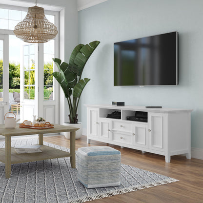 SIMPLIHOME Amherst TV Stand - 72 inch Wide Solid Wood Media Console in White, Transitional Entertainment Center for Living Room for TVs up to 80 Inches with Shelves and Cable Management