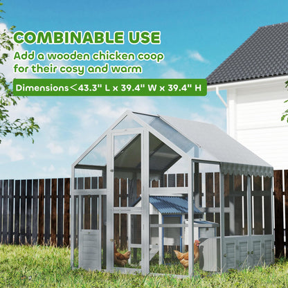 PawHut Large Wooden Chicken Coop for 6-8 Hens, Walk-in Chicken Run with Waterproof Cover, Nesting Boxes and Perches, Outdoor Poultry Cage Rabbit Hutch for Backyard, 66" x 72" x 72", Gray