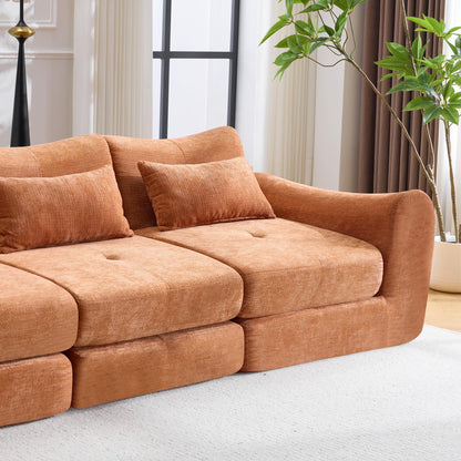 Modular Cloud Sofa, Convertible Folding Sofa Bed, Sectional Cushioned Couch with Flannelette Fabric & High Density Foam, Modern Floor Sofa for Living Room, Bedroom, Apartment, Orange