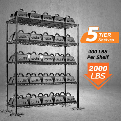 Storage Shelves Heavy Duty, 2 PCS 48" L x 20" W x 72" H Garage Wire Shelving Unit Loads 2000LBS, 5-Tier Adjustable Metal Industrial Utility Shelf Rack for Kitchen, Laundry Room, Warehouse, Basement