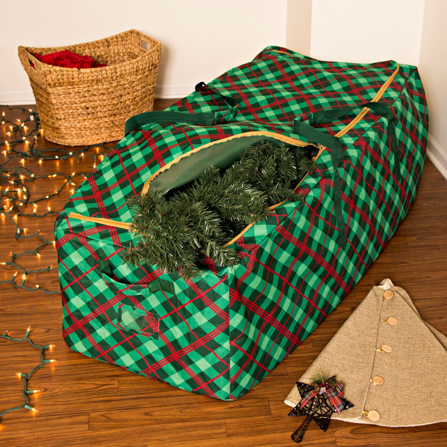 Honey-Can-Do Plaid Rolling Tree Storage Bag SFT-09556 Red