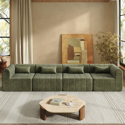Christopher Knight Home Flarin 145.5" Convertible Sectional Sofa Couch, L-Shape Home Sofa Living Room, 4 Seat Sectional Sleeper Sofa, Fabric Upholstered Comfy Cloud Couch, No Assembly, Olive Green