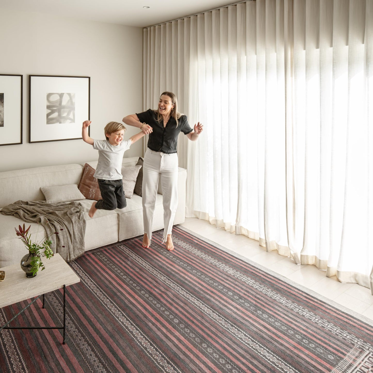 KNOTTING MATTERS Vibe Stripe 10’ x 14’ Area Rug – Sand, Charcoal & Clay Heritage Flatweave, Low-Pile – Easy Clean Area Rug – Perfect for Living Room, Dining Room, Bedroom – Pet & Kid Friendly